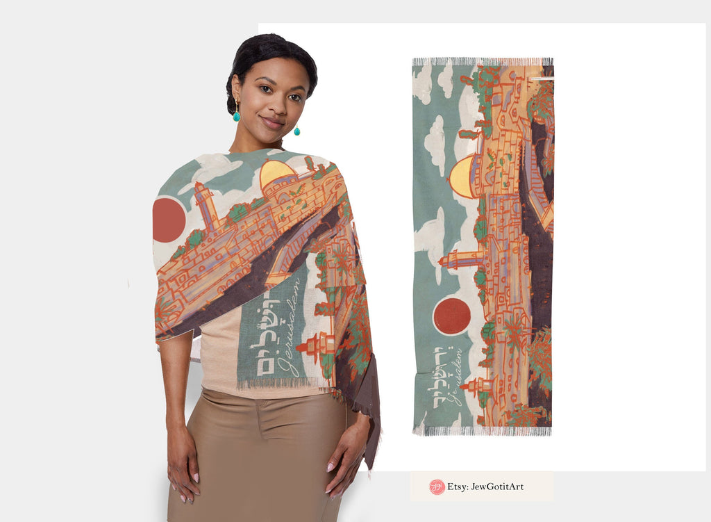 Jerusalem Scarf Kotel Western Wall Israel Head Headwrap Scarves fabric Hair Cover Covering Jewish Israeli Art Am Yisrael Chai Jewish Gifts