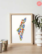 Israel Blooming Flowers Wall Art Poster Print State Israel Jewish Israel art Jewish gift Hand drawn art flower shirt Israel poster, prints