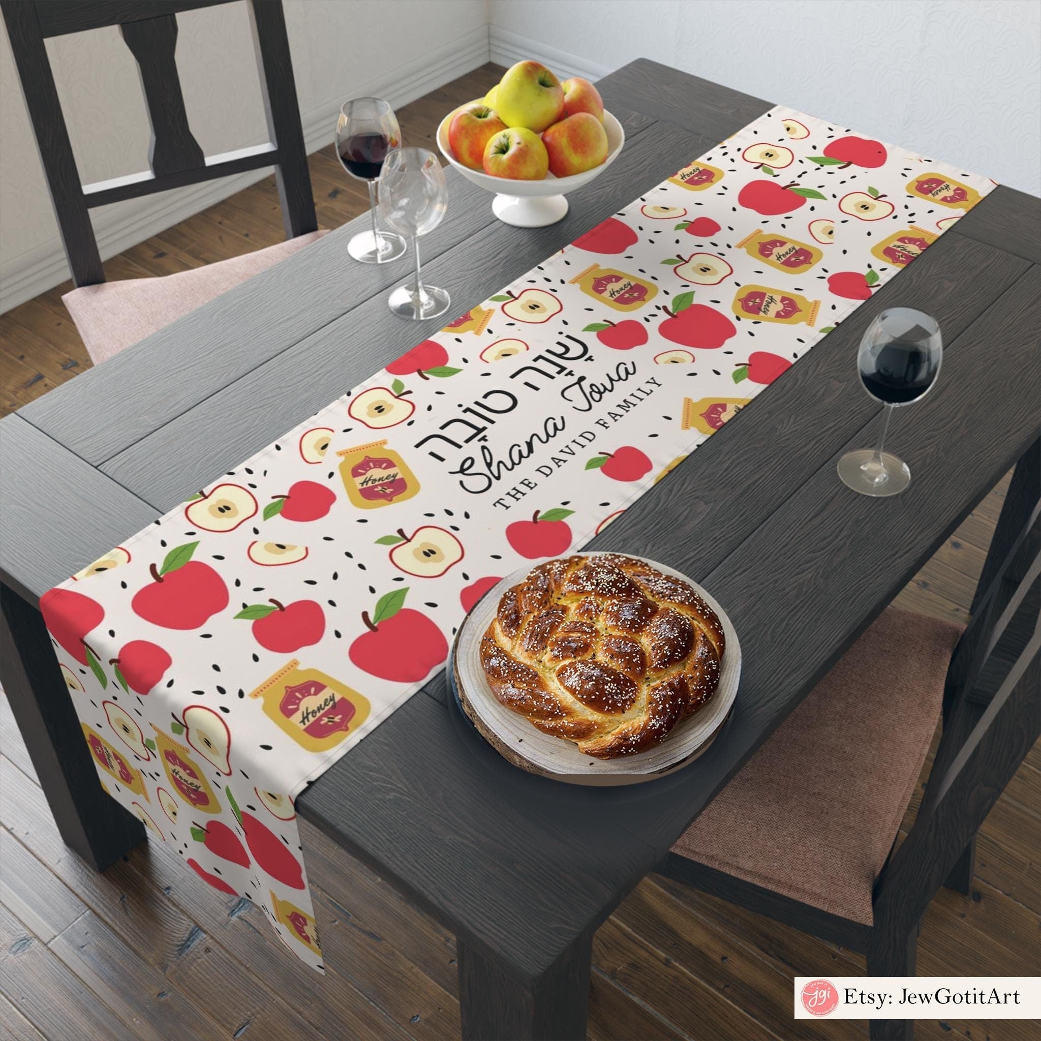 Personalized Gift Package for Rosh Hashanah Table Runner kitchen towel, Challah Cover for Jewish Holiday Shana tova Israel Art Rosh Hashanah