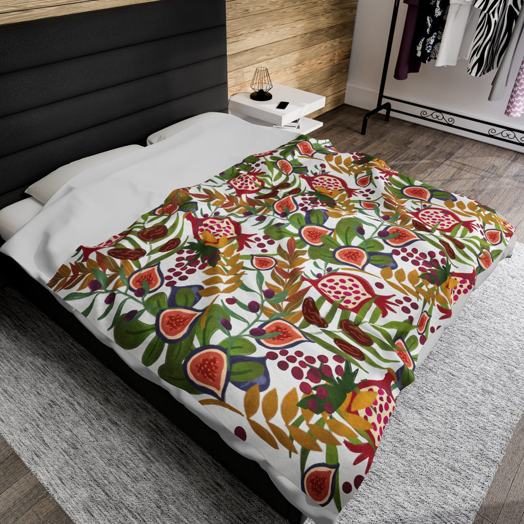7 Species of Israel Blanket Velveteen Plush, throw blankets, 30x40 50x60 60x80 Israel Art Jewish Hanukkah Gifts gift Fruit Pomegranate chai