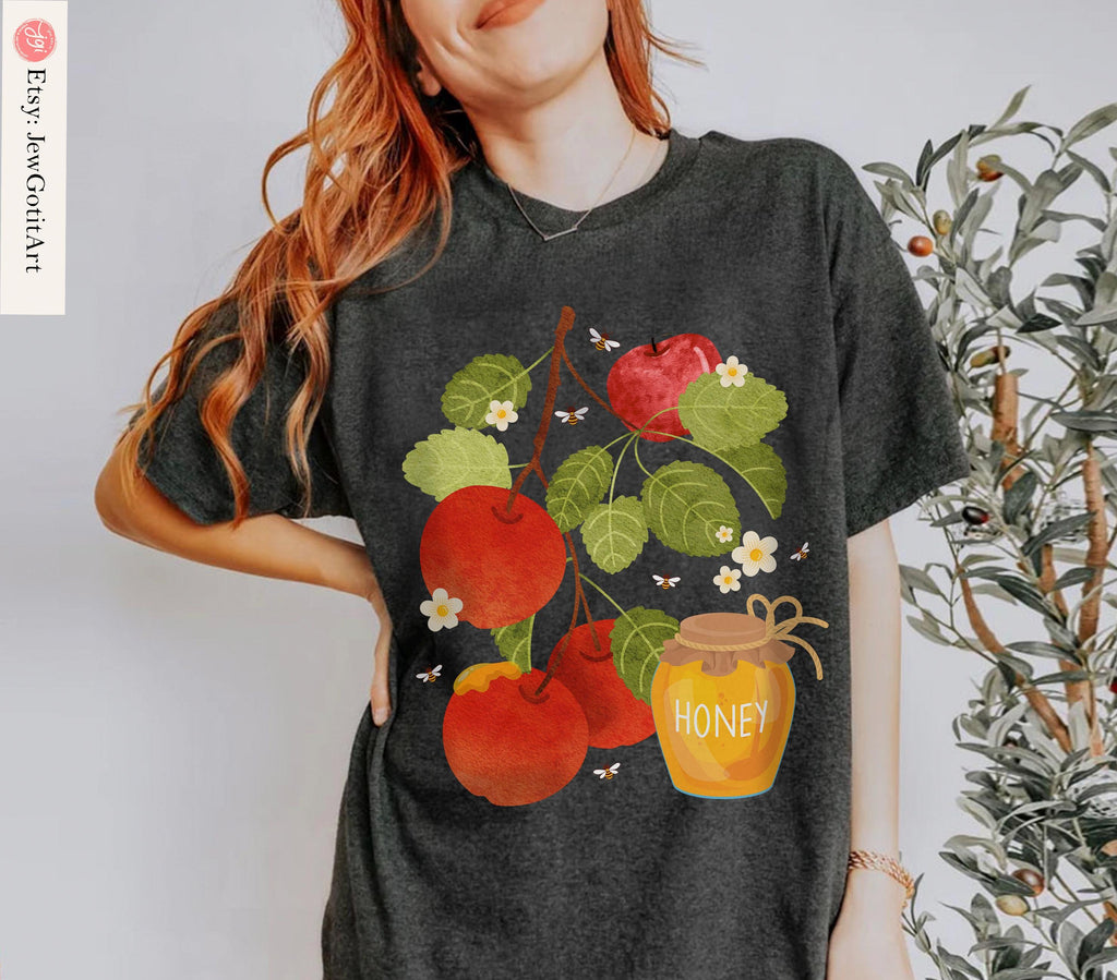 Rosh Hashanah Shirt Am Yisrael Chai graphic tees tshirt Apple Honey Art jewish gift Israeli Artist Hashana Jewish Holiday Gifts Shana Tova