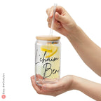 Personalized L'Chaim Sipper Glass 16oz Add Name to Gift Jewish Gifts Israel art Israeli artist coffee cup coffee black mug tea Lchaim Hebrew