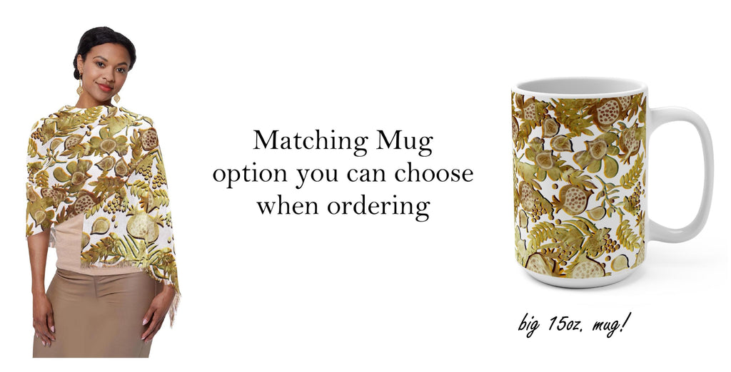 Gold Israel Fruits Scarf Light Headwrap Pattern Fabric Hair Covering Jewish Women’s Accessories Rosh Hashanah 7 Species Israel Art Israeli