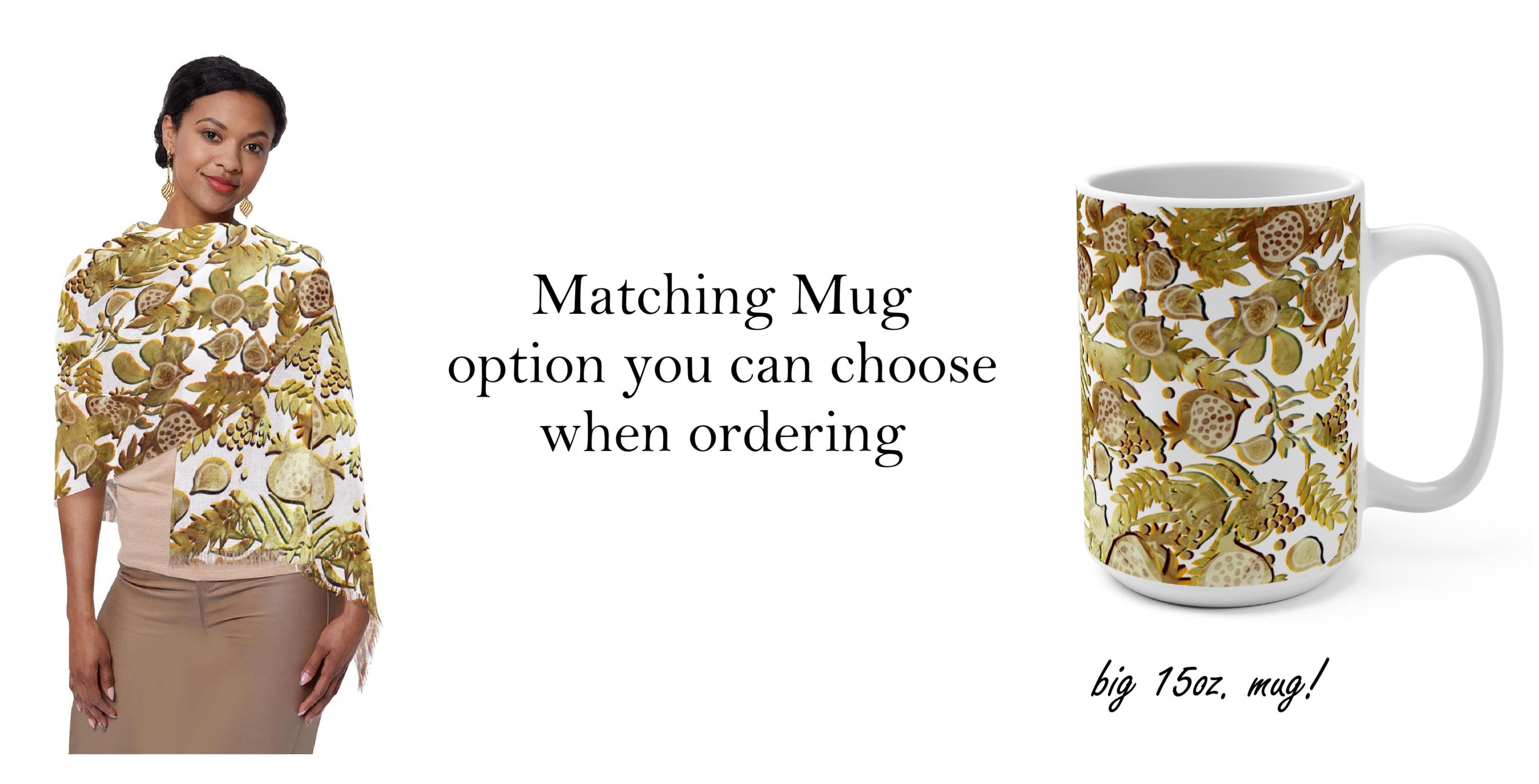 Gold Israel Fruits Scarf Light Headwrap Pattern Fabric Hair Covering Jewish Women’s Accessories Rosh Hashanah 7 Species Israel Art Israeli