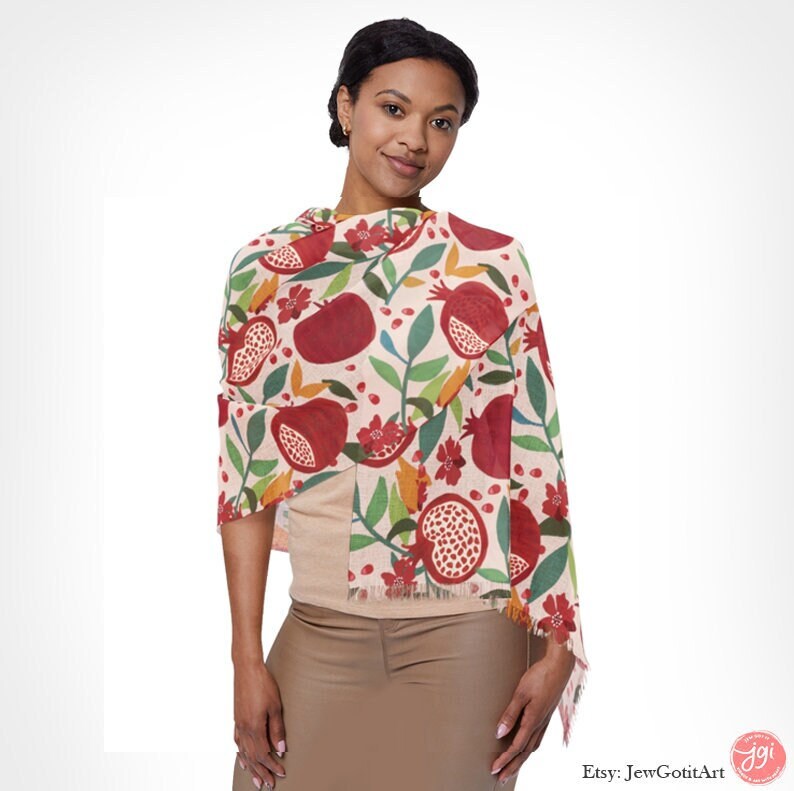 Pomegranates of Israel Scarf Head Headwrap Fruit Scarves Women fabric Hair Cover Covering Jewish Israeli Artist Fruits Art Am Yisrael Chai