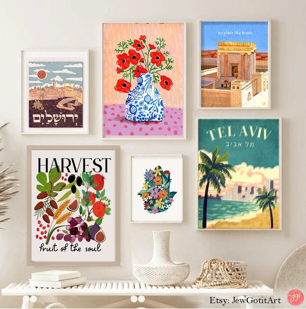 Harvest Wall Art 7 Species of Israel Botanical Print Shavuot Decor Farm Kitchen Art Jewish Holiday Gift Garden-Inspired Design Israel Art