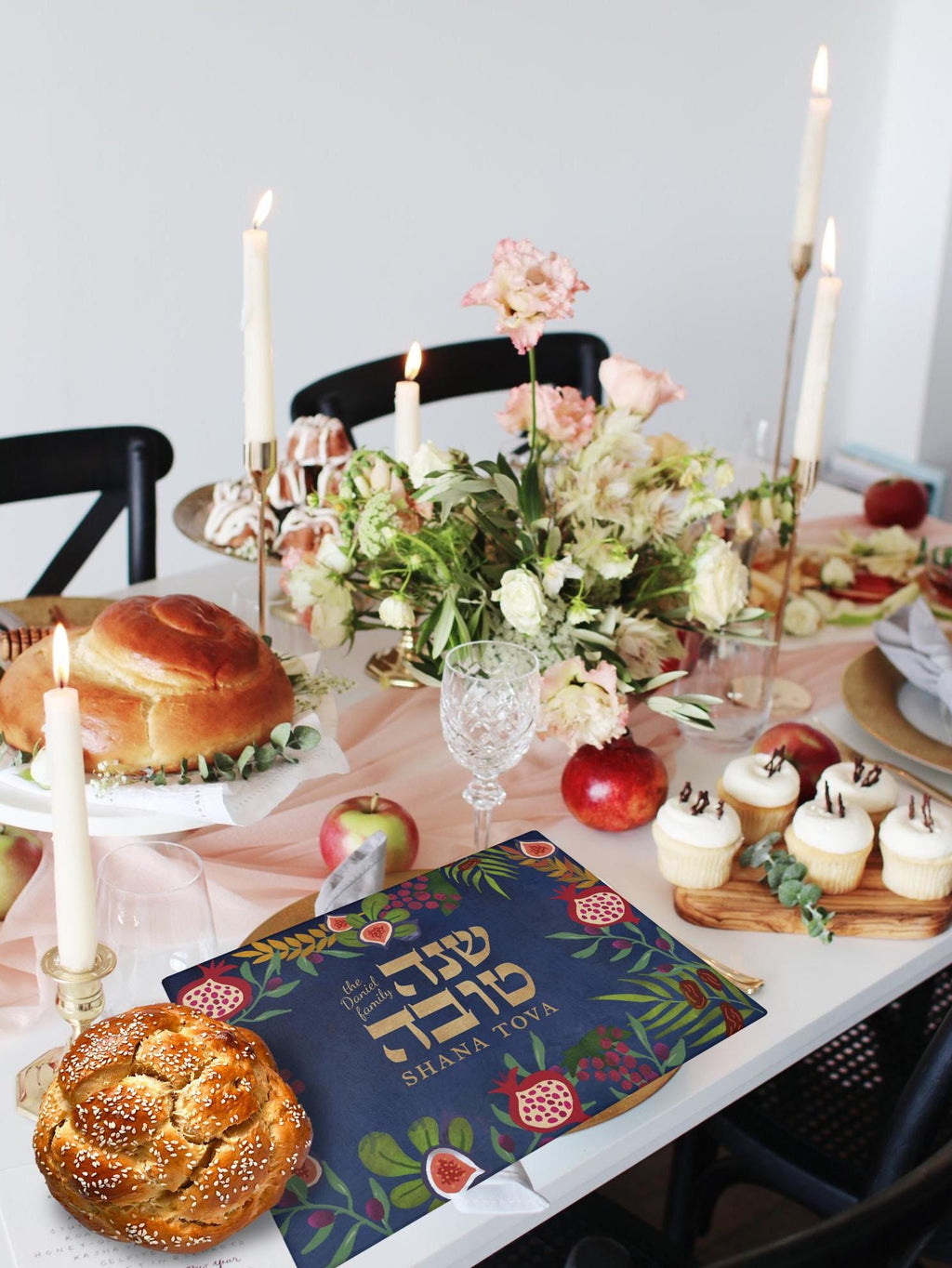 Shana Tova Challah Cutting Board, Glass, Personalized Gift 7 Species of Israel Hand drawn art, jewish gift Rosh hashanah, rosh hashana