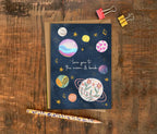 Love you to Moon and Back Greeting Card |  birthday | art, space, planets, colorful,  | Love you, Thank you Blank Card