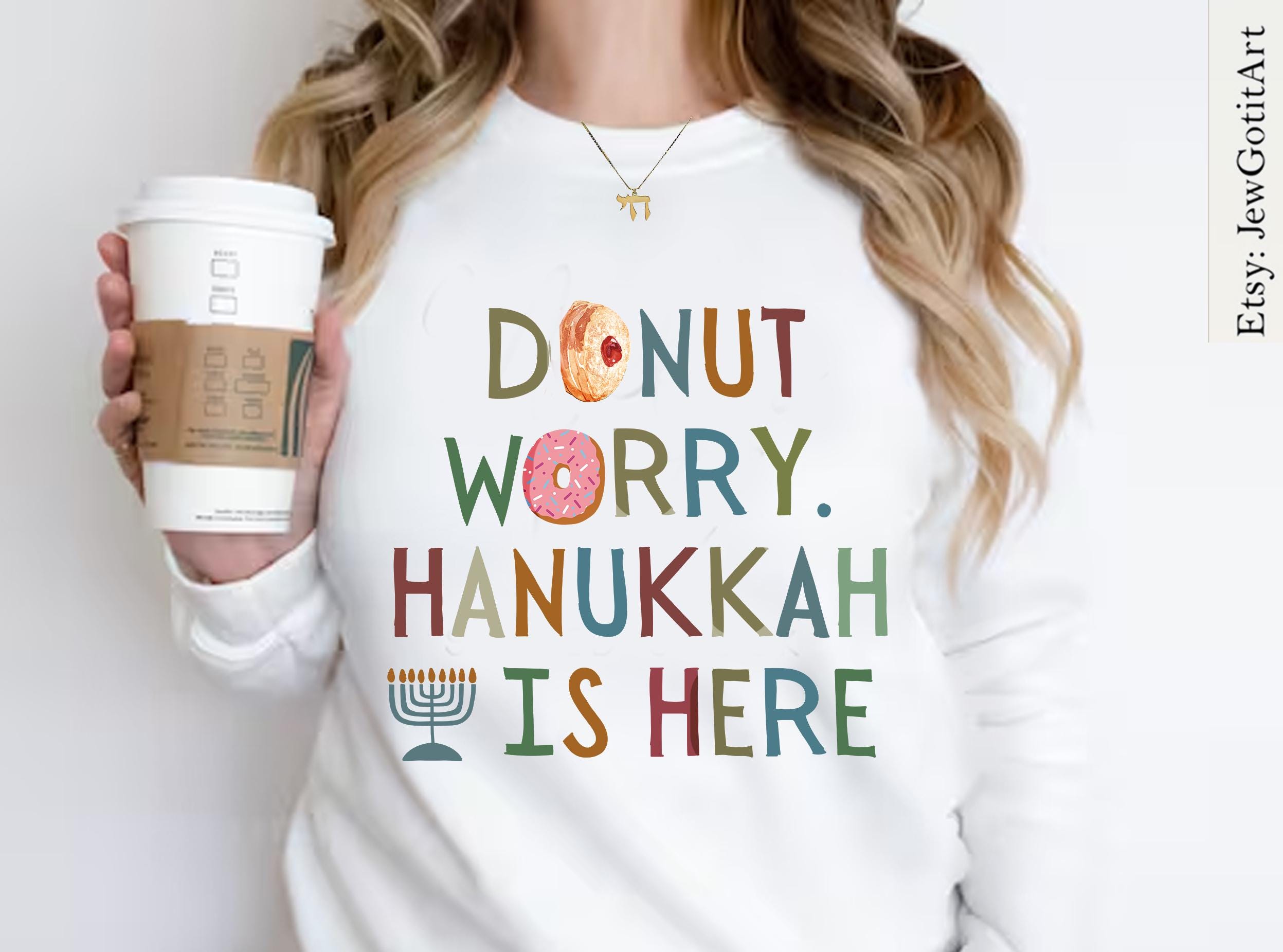 Hanukkah Donut Tshirt unisex Jelly Donut Don't Worry Shirt woman, man jewish gift Israel Design Jewish Shirt Chanukah Israeli Artist Holiday