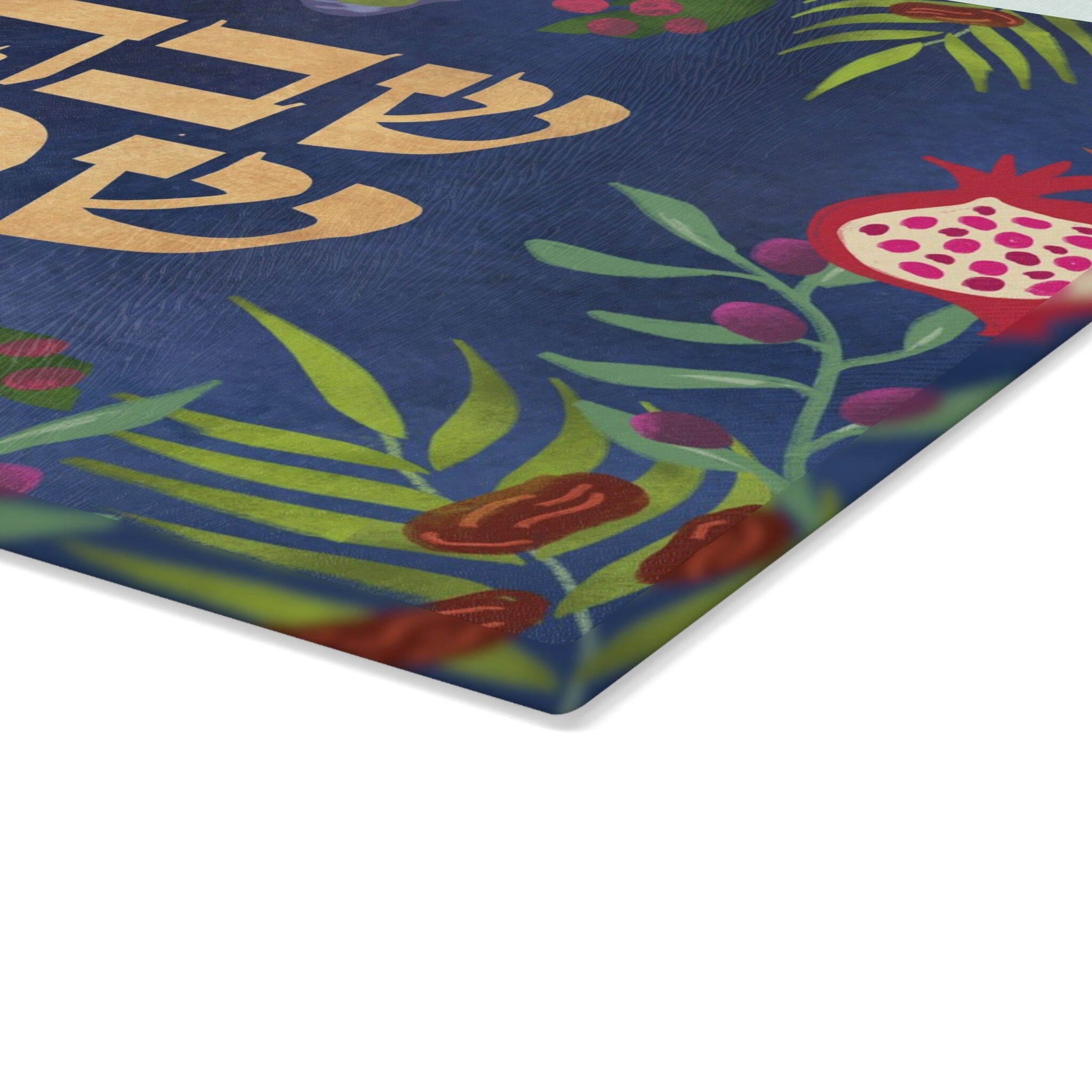 Challah Cutting Board Personalized Shabbat Shalom Glass 7 Species of Israel Hand drawn art, jewish gift, shabbat, shalom, shabbos, challah