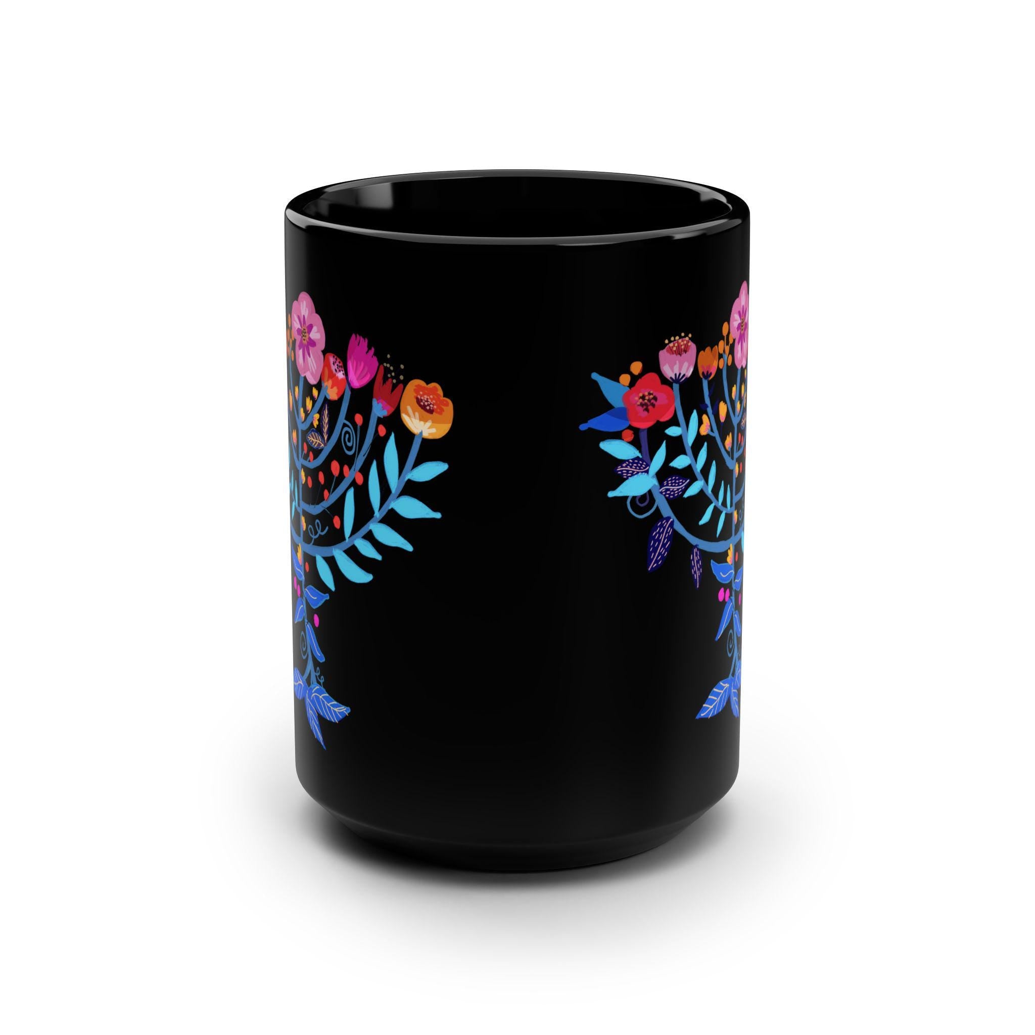 Menorah Hanukkah 15 oz Mug Tote Bag Floral Jewish Art Israeli Artist Am Yisrael Chai Gift Flowers Jewish gift Coffee Jewish Holiday Gifts