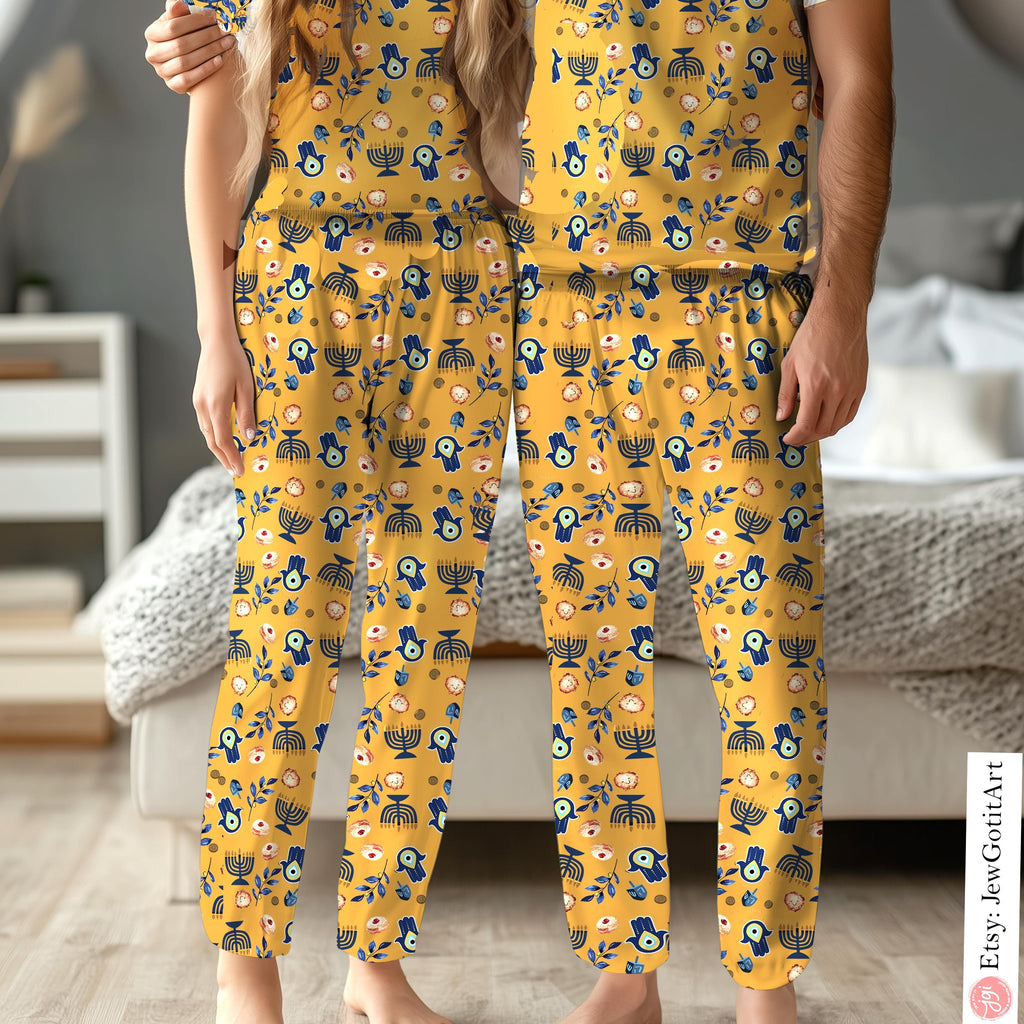 Hanukkah Menorah Hamsa Pajamas Kid Family Matching Kids Menorah Shirt for Women Men Babies Jewish Gift Chanukah Holiday Onesies Hamsa Shirt