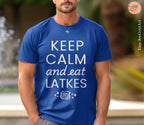 Keep Calm Eat Latkes Hanukkah Tshirt unisex Shirt woman man shirt jewish gift, Israel Design Jewish Shirt Chanukah Israeli Artist Holiday