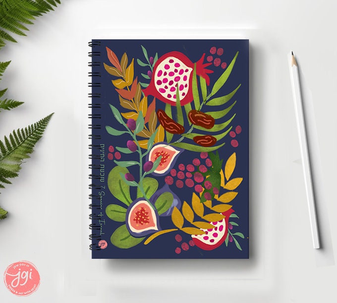 Israel Fruit Species Spiral Notebook Rosh Hashanah Art Journal Lined Pages Diary Planner Unique Travel Gift Birthday Present Israeli Artist