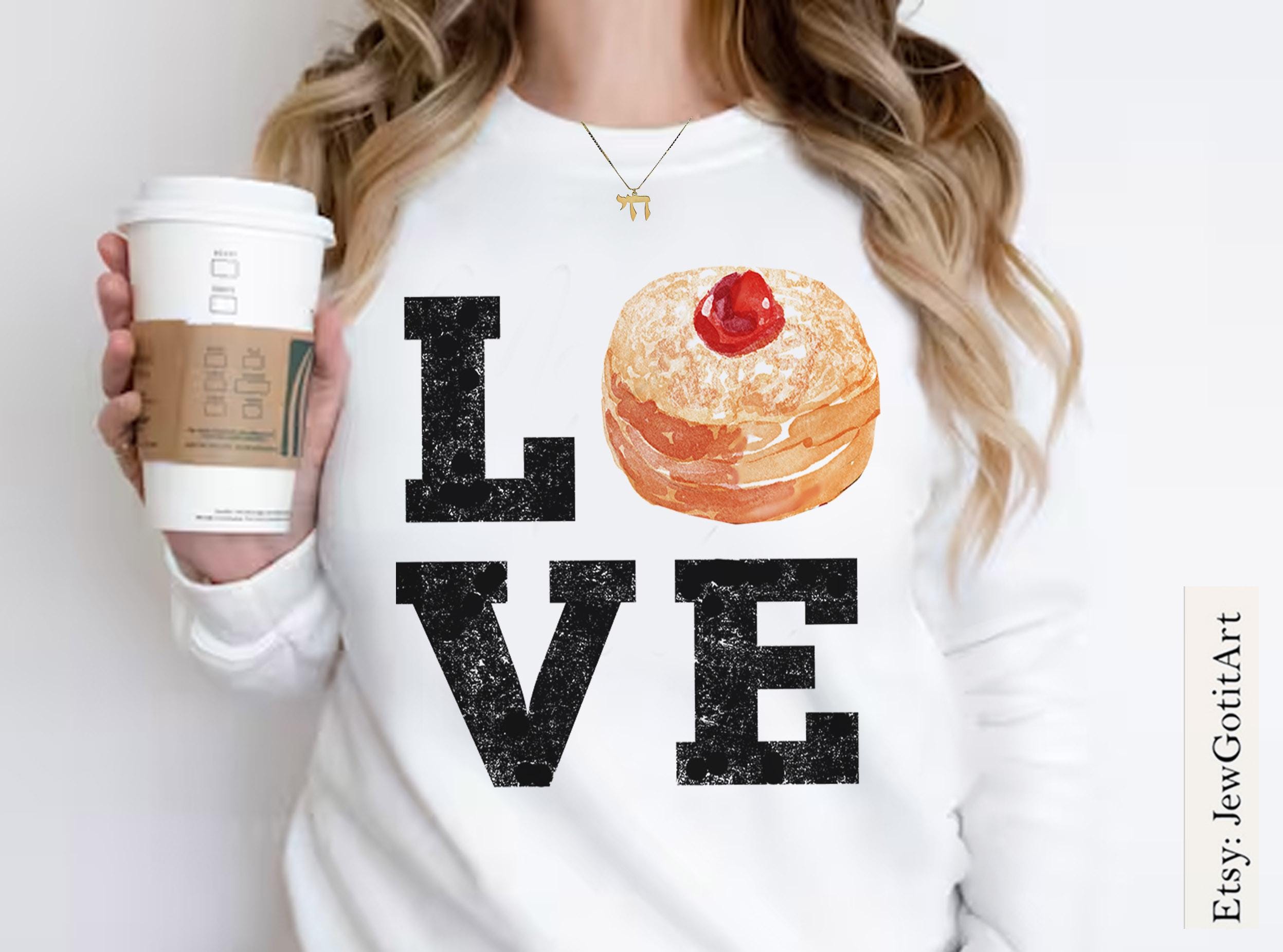 Love Donuts Hanukkah Sweatshirt unisex Shirt woman man shirt jewish gifts Israel Art Jewish Chanukah Israeli Artist Holiday Jelly Donut