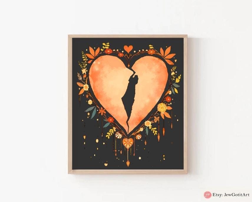 Israel Heart Wall Art Poster Jewish Gift Israeli Artist Never Forget Never Forgive Heart Am Yisrael Chai Never Again is now Judaica Art