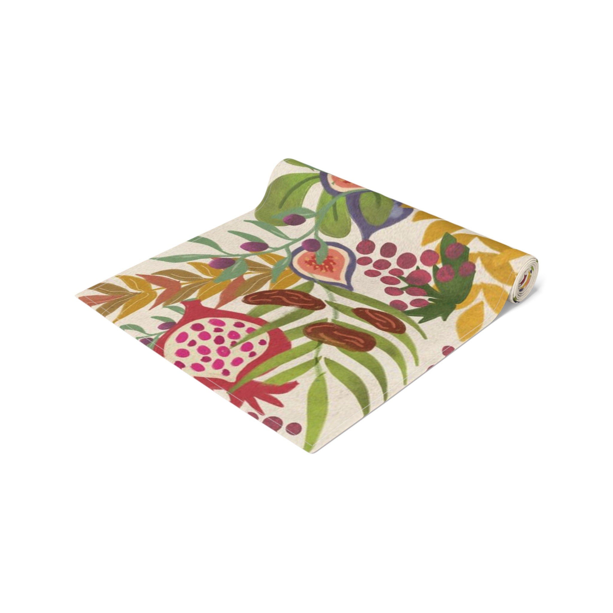 Personalized Shabbat Shalom Table Runner, Jewish gift shabbos, Israel 7 species of Israel fruits flowers, jewish gift israel art, customized