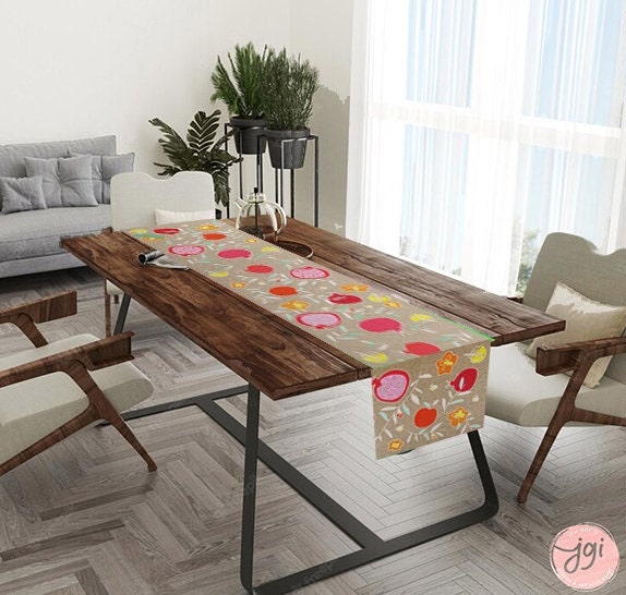 Rosh Hashanah Table Runner, Jewish gift, Jewish holiday, Israel, pomegranates, apple honey, jewish gift, jewish art, shana tova, table decor