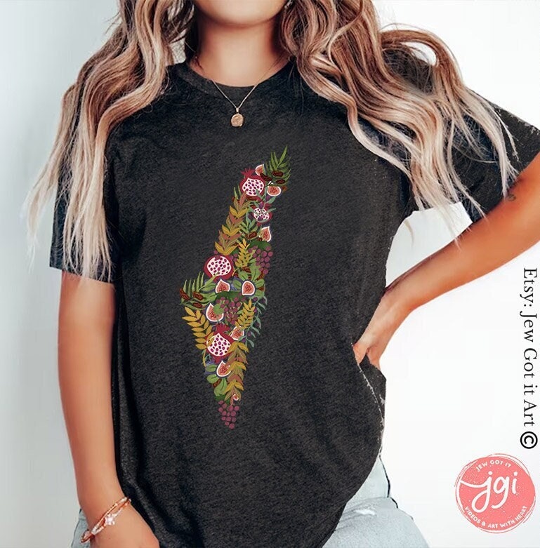 Fruits & Produce of Israel 7 sPecies Israel Shape State fruit shirt woman shirt jewish gift Israeli Artist Gift for her shirt Purim Gifts