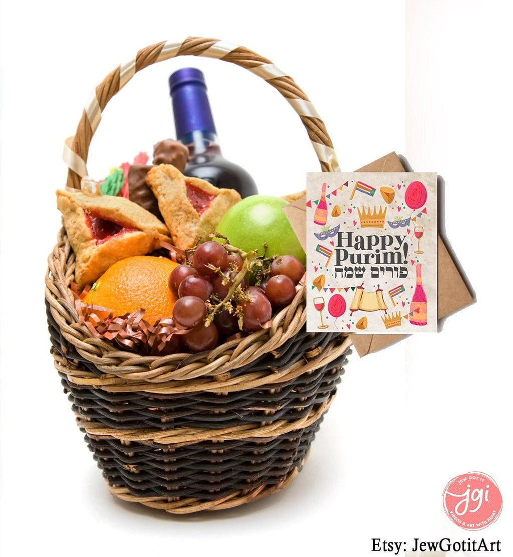 Set of Purim Greeting Cards Bundle of 5 or 10 Jewish Holiday Mishloach Manot Hebrew Israeli Artist Semeach Israel Art Jewish Art decoration