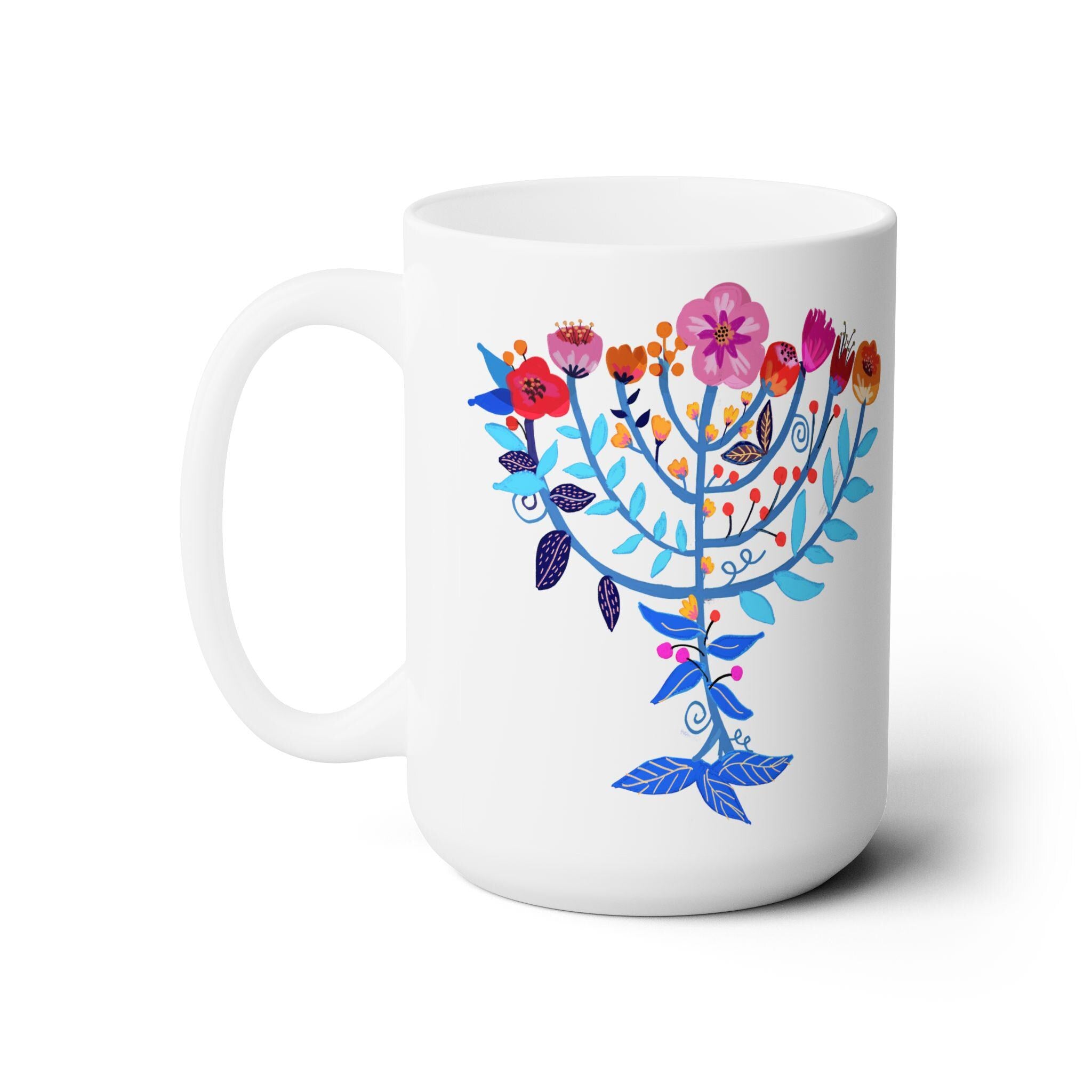 Menorah Hanukkah Tote Bag Floral Jewish Art Israeli Artist Am Yisrael Chai Gift Flowers Art Jewish gift Israeli Artist Jewish Holiday Gifts