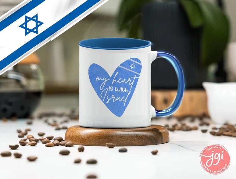 Israel Mug my Heart is with Israel Accent Coffee Mugs 11 oz red blue Am Israel Chai jewgotitart jewish gift Israelite Israeli Hanukkah gifts