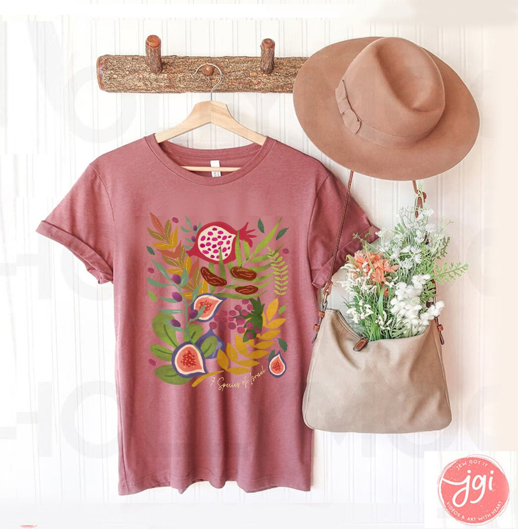 Fruits & Produce of Israel, 7 species Israel, fruit, shirt woman, man shirt, jewish gift, Israel, Design Graphic Shirt, Gift for her, shirt