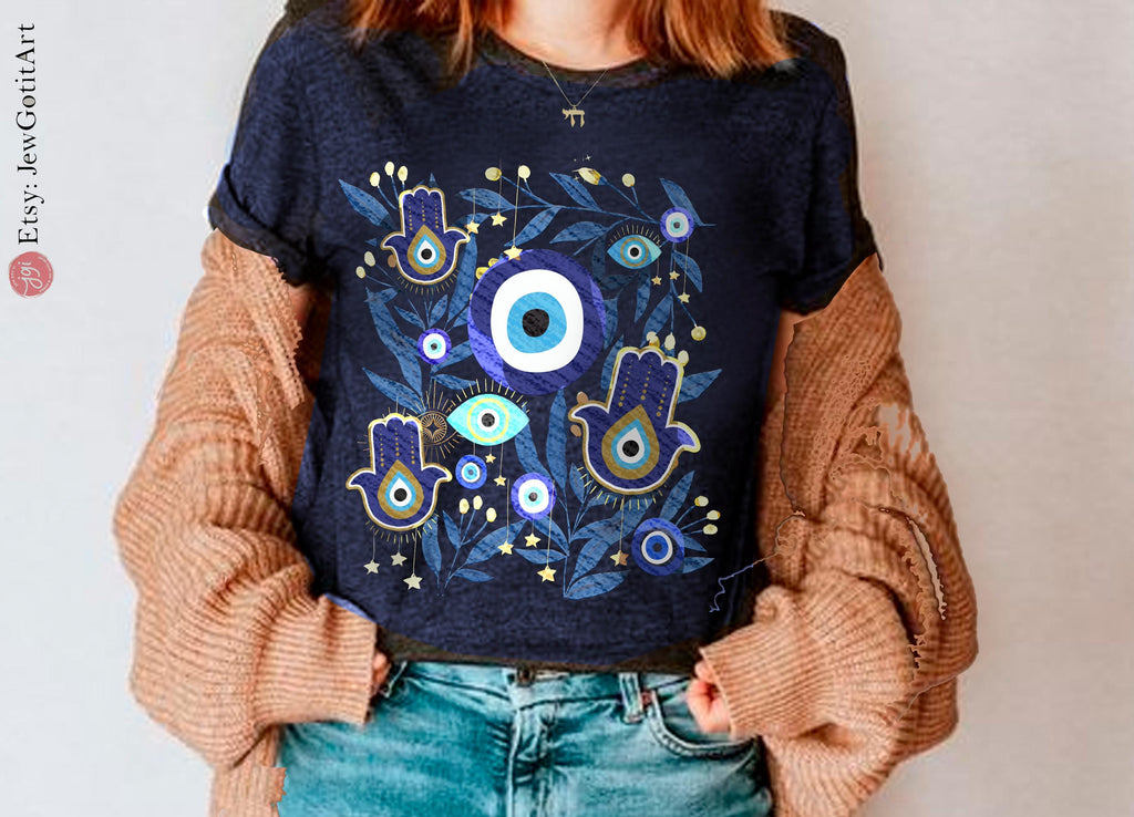 Evil Eye Hamsa Shirt Eyes Art T-shirt Am Yisrael Chai jewish gift Israeli Artist Rosh Hashanah Jewish Holiday Gifts Jewish Art Hamsa Art