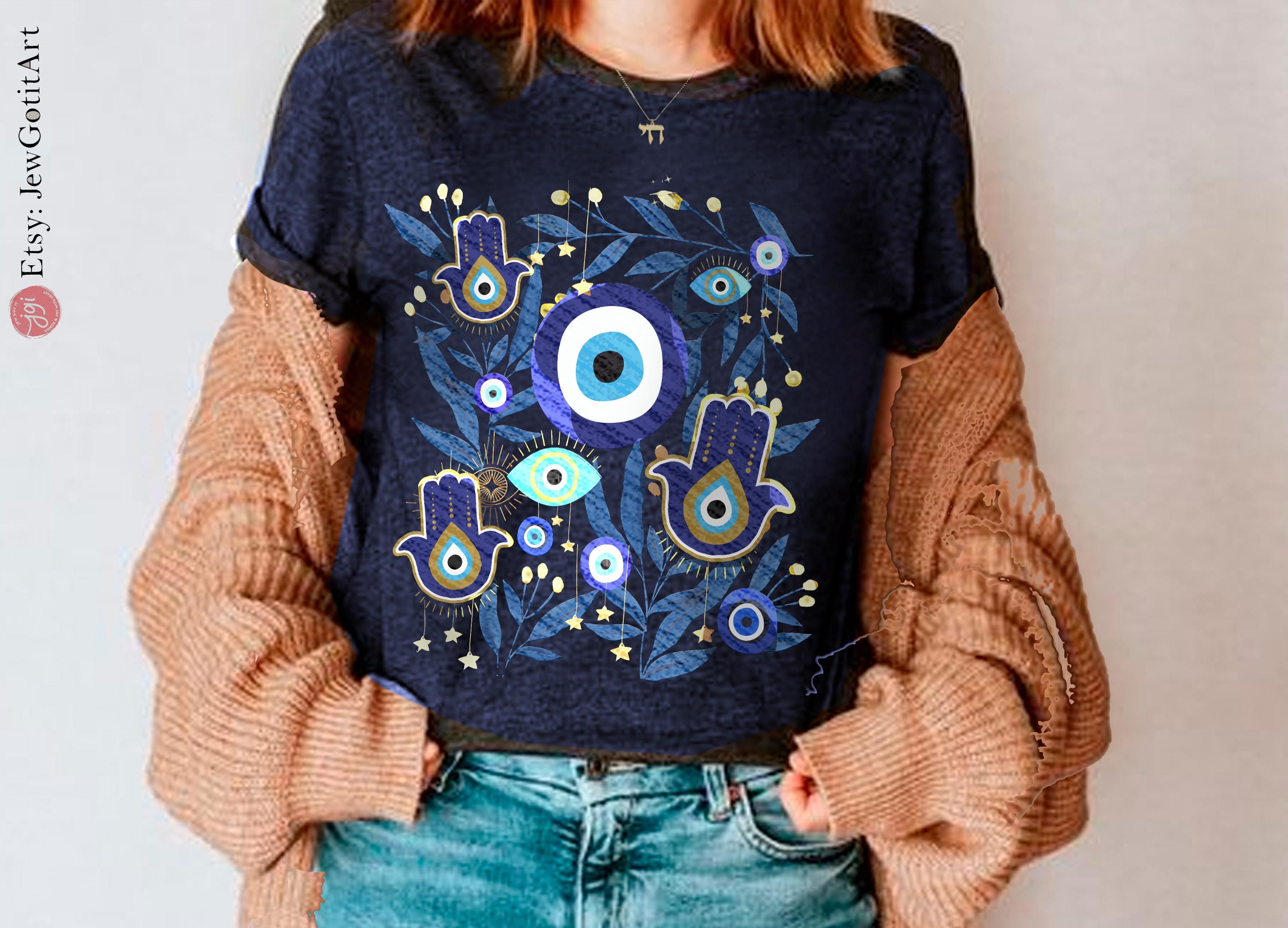 Evil Eye Hamsa Shirt Eyes Art T-shirt Am Yisrael Chai jewish gift Israeli Artist Rosh Hashanah Jewish Holiday Gifts Jewish Art Hamsa Art