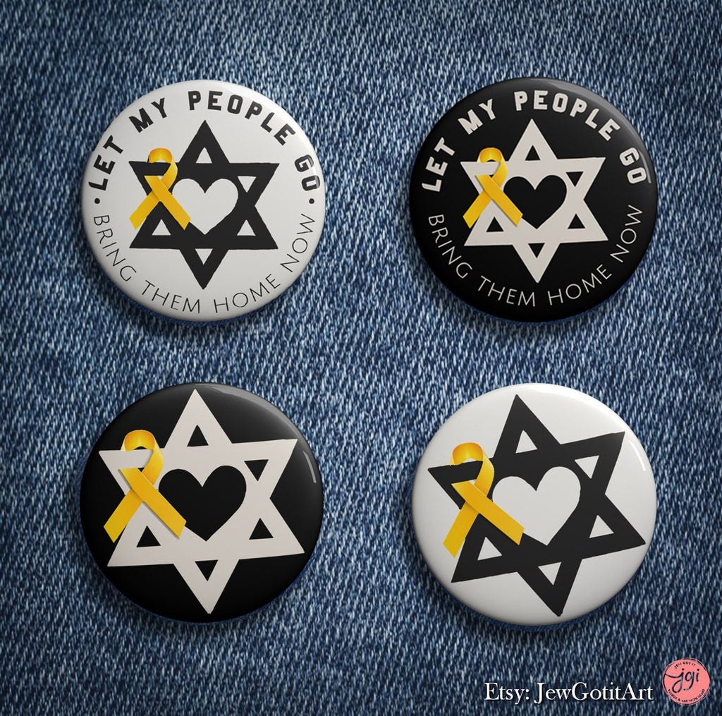 Yellow Ribbon Pin Set: Star of David, Let My People Go
