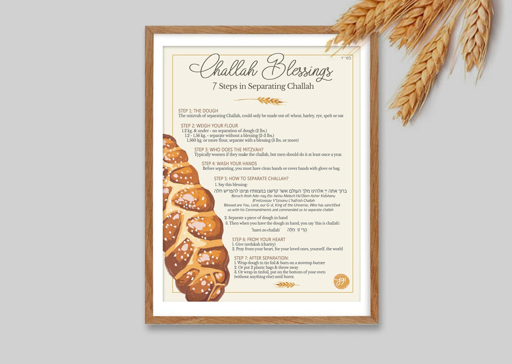 Challah Blessings Printable Sheet Download Brachot | 7 Steps How to Separate Challah, Jewish Holiday Holidays Gift, Kitchen Decor