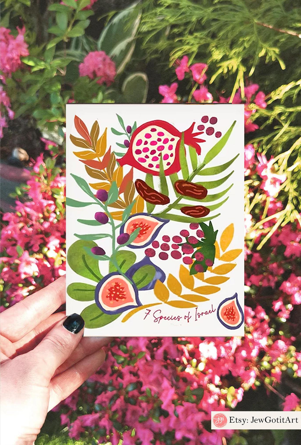 Israel Themed Greeting Set 7 Species of Israel Fruits Kalanit Flower Cards Purim Pesach Gifts Am Yisrael Chai Art Jewish Holiday Cards Art