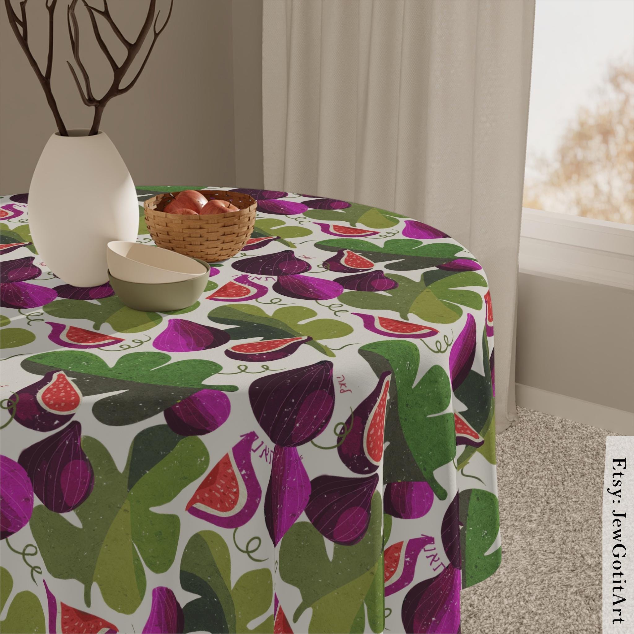 Oranges Tablecloth Indoor/Outdoor Cotton Fruit Israeli Artist Home Decor Shabbat Fruit art Hanukkah Gifts Yaffa Orange Tablecloths Kitchen