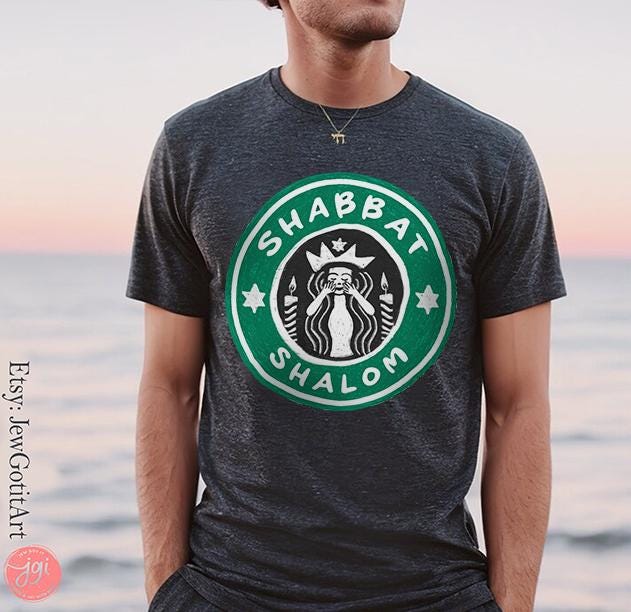 Starbucks Shabbat Shalom Tshirt Unisex graphic israel art jewish, jewish gift Israelite candlesticks  Israeli Coffee Shabbos gifts candles