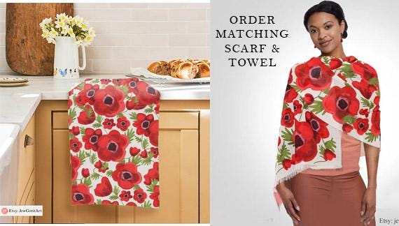 Kalanit Flower Towel Kitchen Israeli Flowers Jewish Holiday cotton towel Israeli Artist Kitchen decor Israeli Artist gift Rosh Hashanah