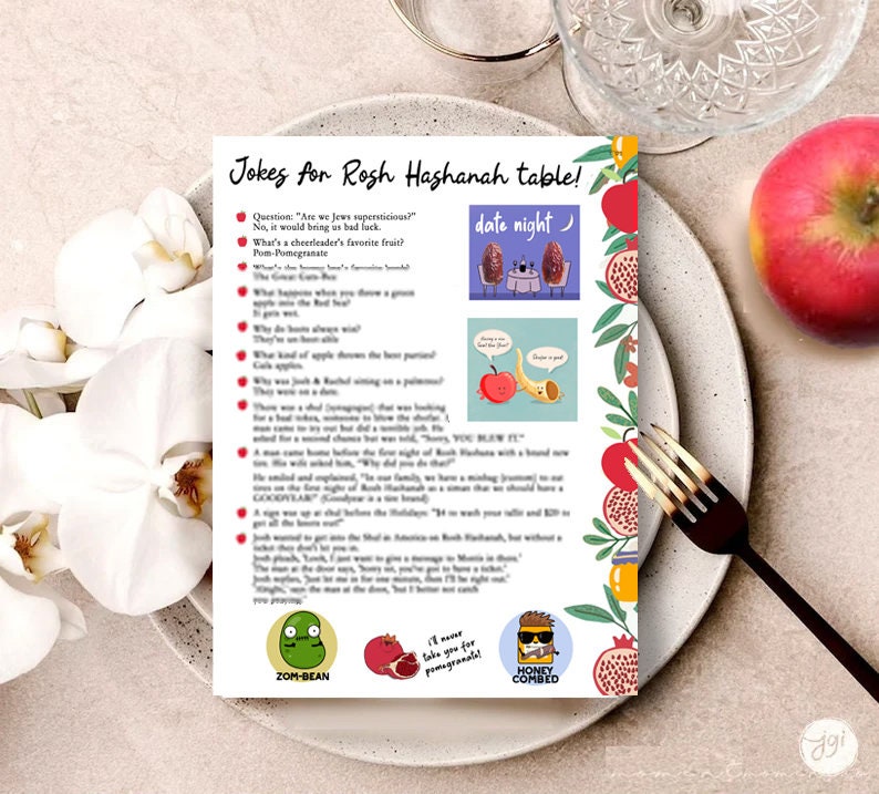 Jokes for Rosh Hashanah Printable Sheet, table decor, Jewish New Year Digital Download, Rosh hashana, kids, Jewish holiday, Shana tova
