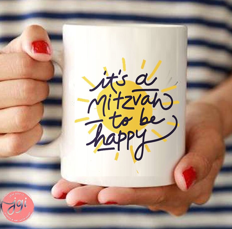 Happy Jewish Mug, art drawing, tea cup, coffee cup, Ceramic Mug 15oz, work mug, morning mug, Israel, Jewish gift, coffee mug, sun mug, gift