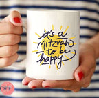 Happy Jewish Mug, art drawing, tea cup, coffee cup, Ceramic Mug 15oz, work mug, morning mug, Israel, Jewish gift, coffee mug, sun mug, gift