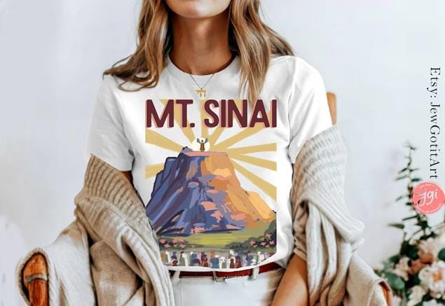 Shavuot Shirt Mount Sinai Jewish Art Tee Am Yisrael Chai T-Shirt Bible Gift Shavuos Holiday Shirt Jewish Gift Israeli Artist Design Torah