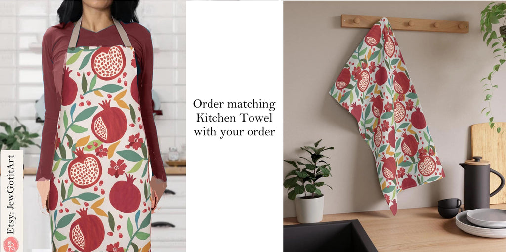 Pomegranate Apron, Rosh Hashanah kitchen jewish gifts israel art israeli Kitchen Gifts fruit art kitchen decor apron for women Fruit pattern
