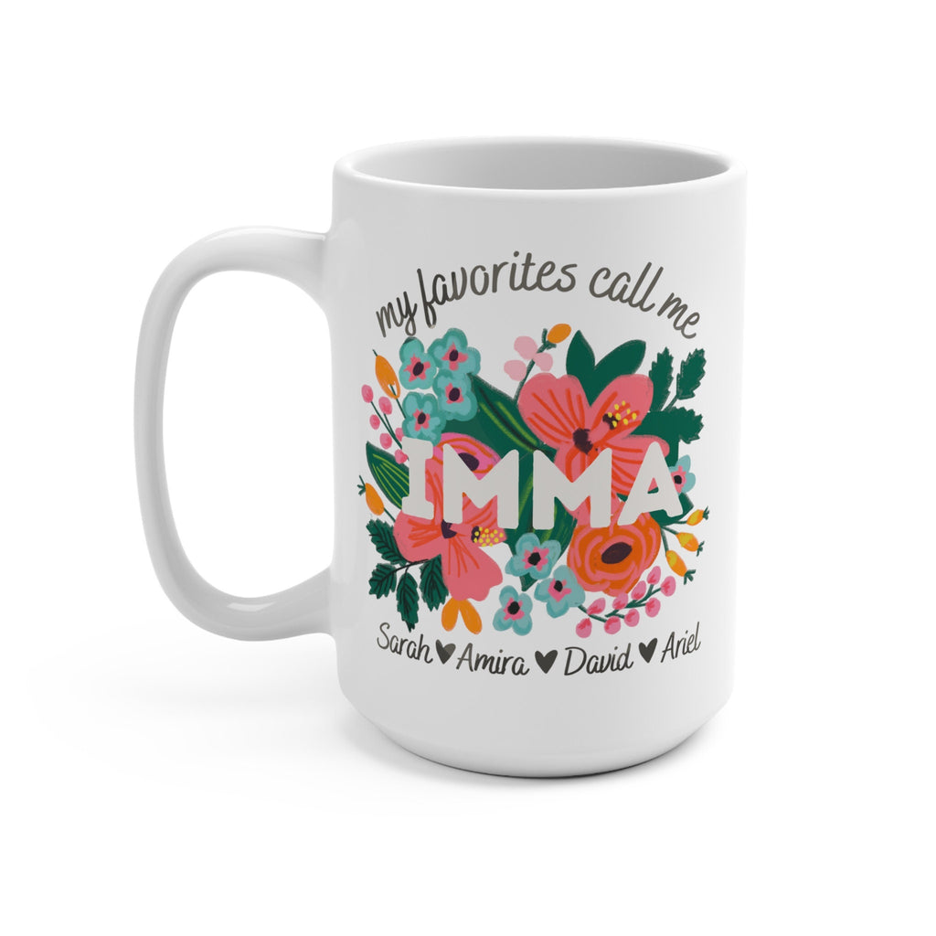 Personalized Imma Mothers Day Flower Mug 11oz 15oz Savta  jewish art coffee Ceramic Mugs Israel jewish gift Mother mom gifts Flowers Israeli