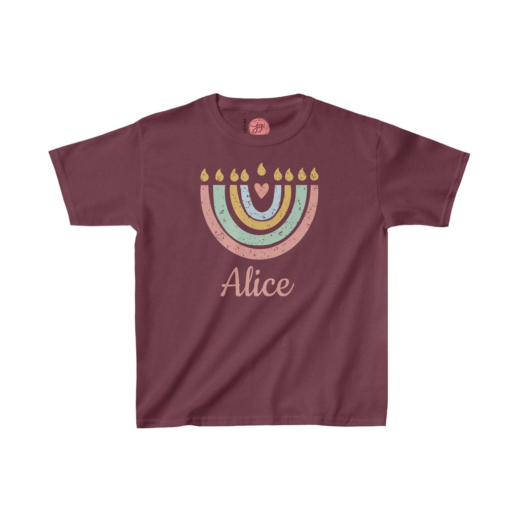 Personalized Hanukkah Shirt with Menorah, Girl shirt, add name, custom gift, tshirtnKids Heavy Cotton Tee, hanukkah gifts, designs, israel