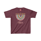 Personalized Hanukkah Shirt with Menorah, Girl shirt, add name, custom gift, tshirtnKids Heavy Cotton Tee, hanukkah gifts, designs, israel