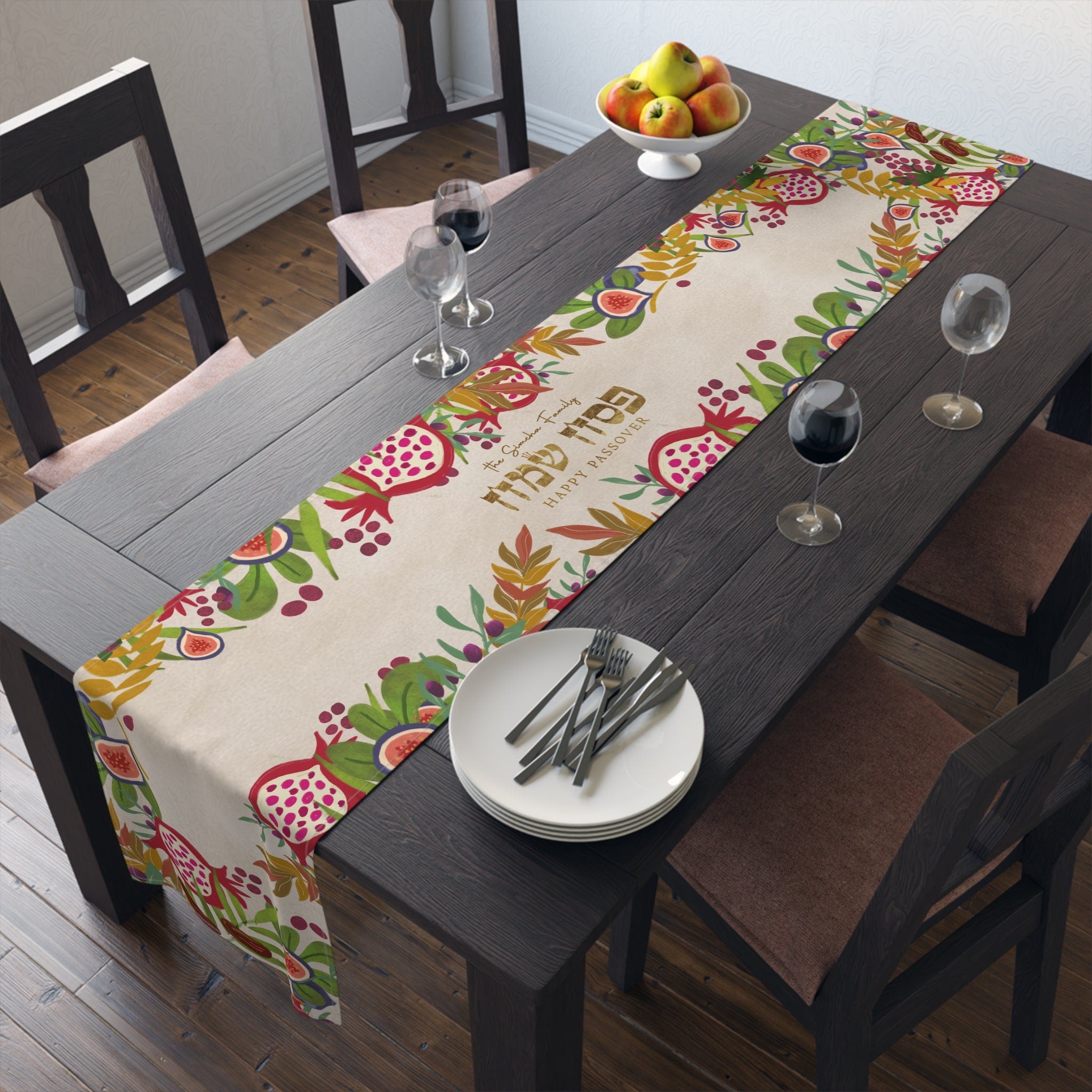 Personalized Passover Table Runner – Jewish Art Israel Gift | Customized Seder Plate Decor | Pesach Holiday Decoration Art Israeli Artist