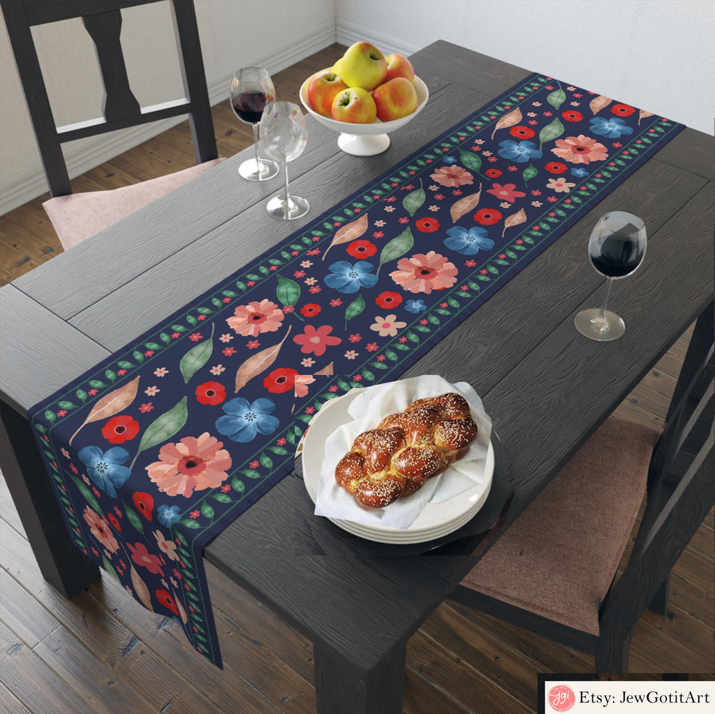 Shabbat Shalom Table Runner Floral Kalanit