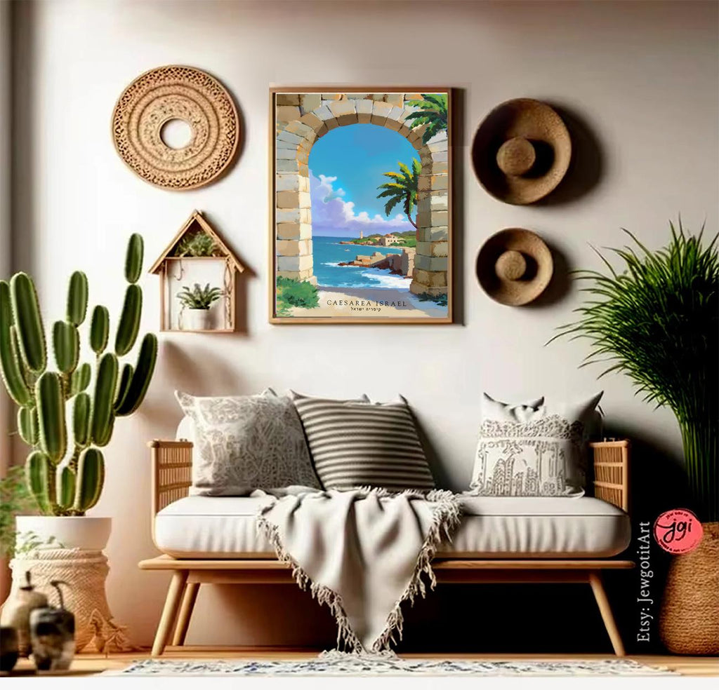 Caesarea Israel Beach Wall Art Mediterranean Sea Poster, Israeli Coastal Art, Caesarea Ruins Print, Beach Decor, Nature Art for Living Room