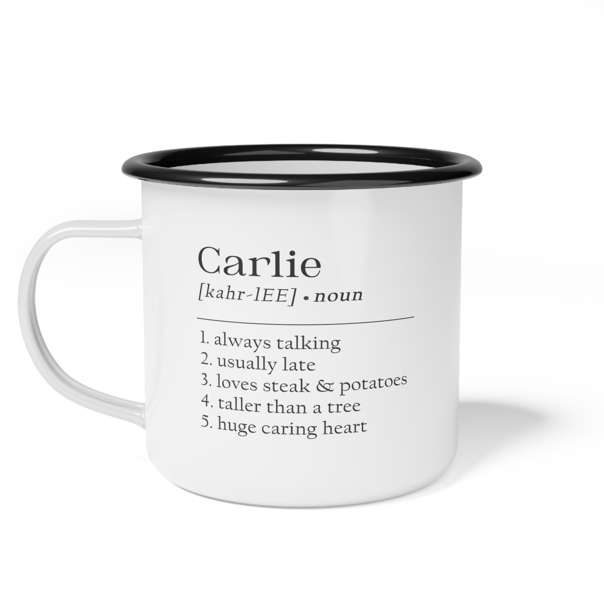 Personalised Name, dictionary word fun, Enamel Camping Mug, Gifts Ideas For Camper van Metal Insulating Hot Cold Outside, Mug, gift, gifts