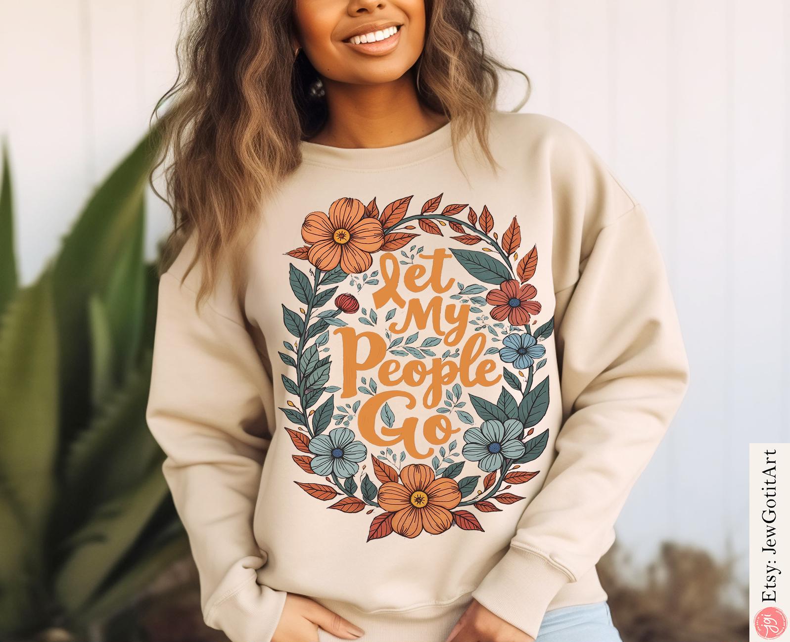 Let My People Go Passover Gift Graphic Tee Pesach Gift Jewish Israeli Artist Shirt Israel Art T-Shirt Boho Jewish Apparel Yellow Ribbon