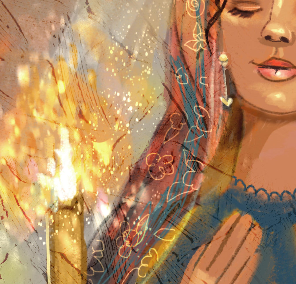 Lighting Shabbat Candles Painting Wall Art Praying Israeli Artist Israel Jewish Art Matte Posters Gift Gift Passover Shabbos candle Jewish