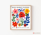 Flower Market Haifa Israel Wall Art Poster | Floral Art by Israeli Artist | Jewish Gift Kalanit Flower Red Poppy Flowers Jewish Shuk Hebrew